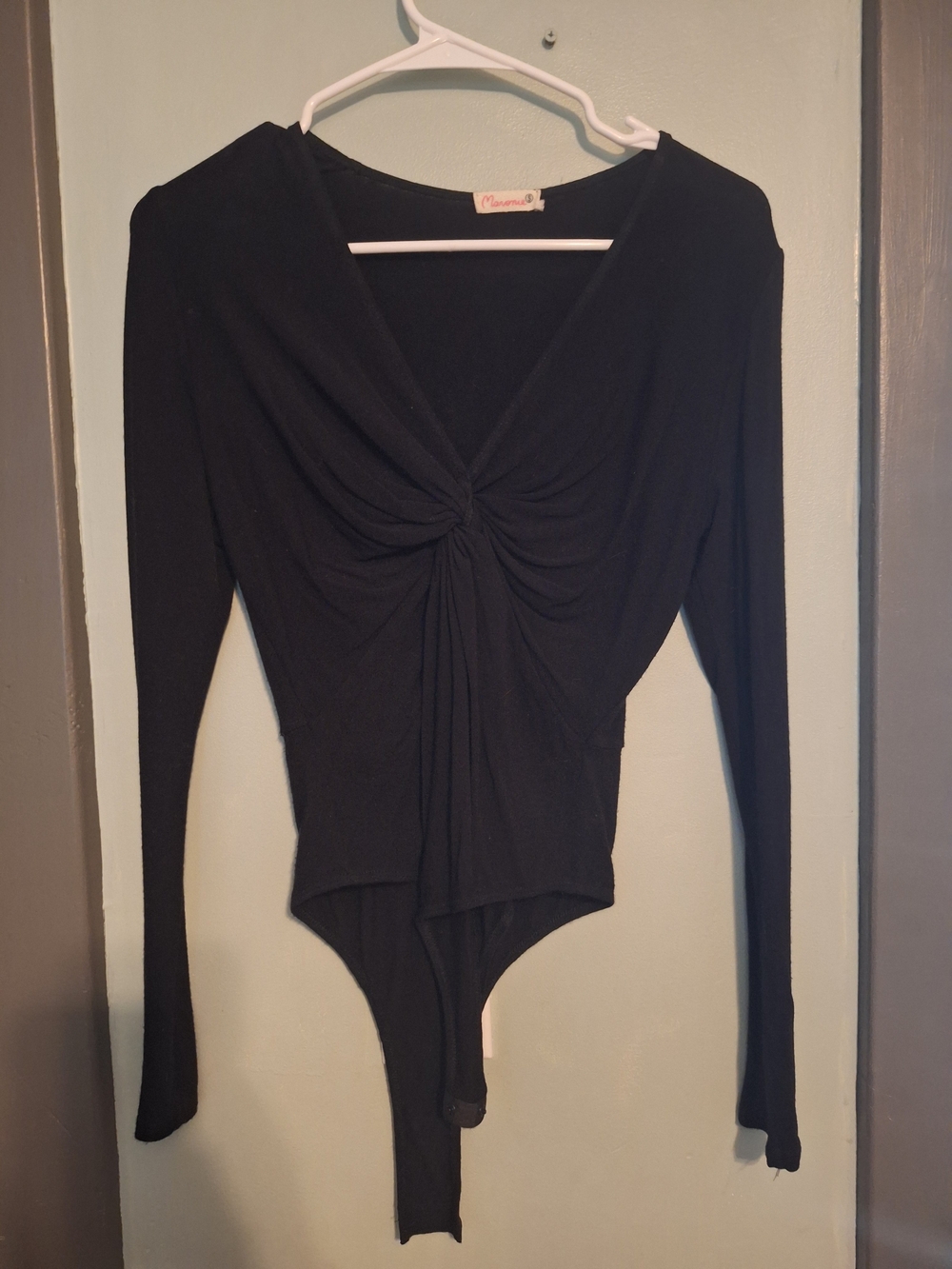 Women’s Black Twist-Front Long Sleeve Bodysuit